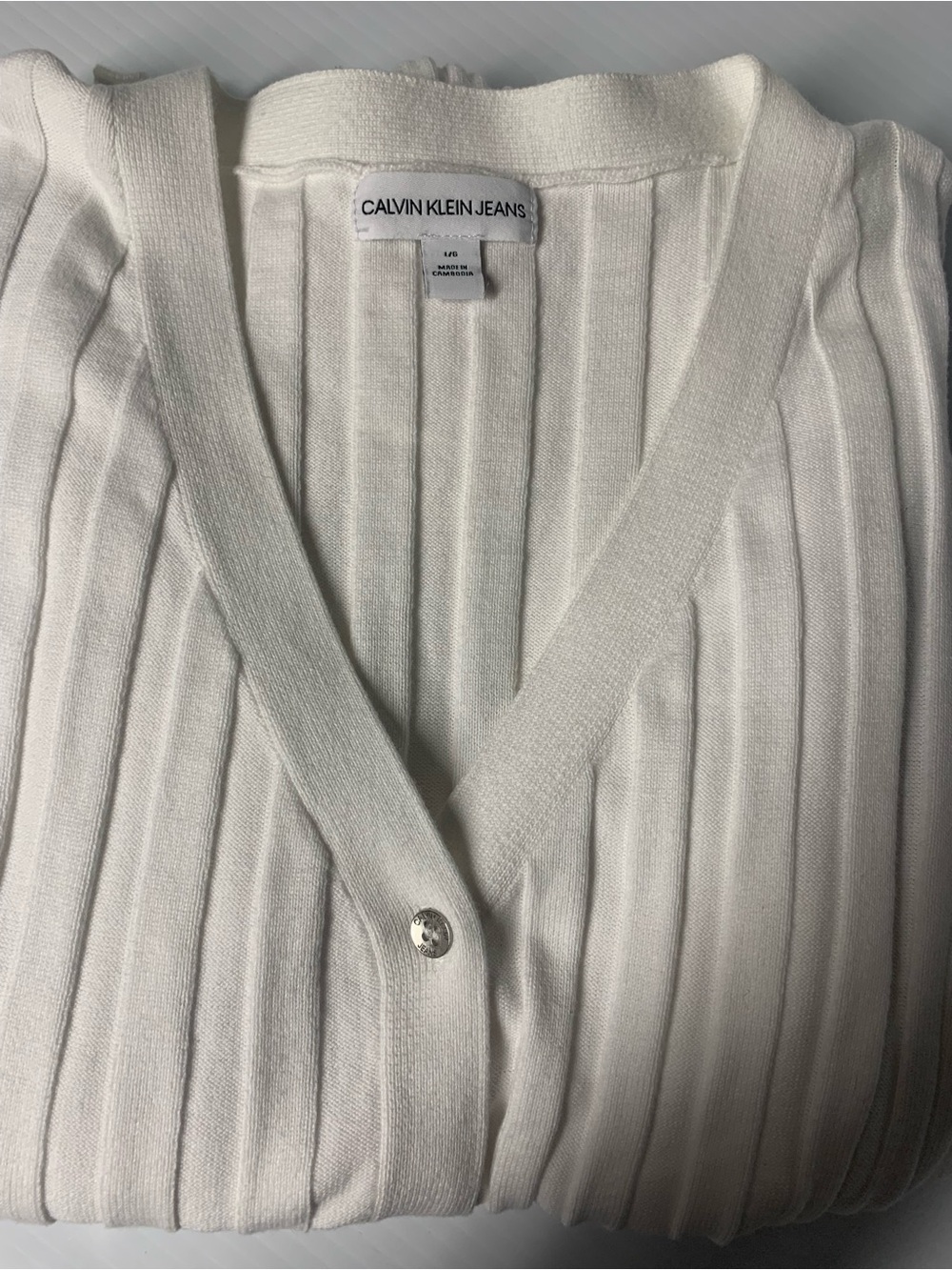 Calvin Klein Cream Ribbed Button-Front Women's Cardigan